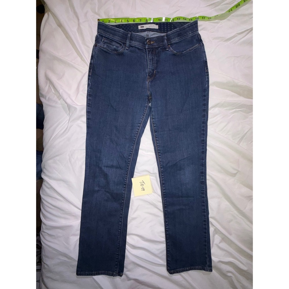 Levis 525 Perfect Waist Straight Leg Jeans Dark Wash Denim Blue Womens 12 T10-09
